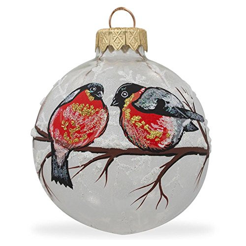 BestPysanky Red-Breasted Black Bird Glass Ball Christmas Ornament 3.25 Inches
