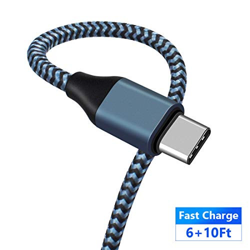 Type C Fast Charging Cable 6FT plus10FT, TONIWA USB A to C Nylon Braided Charger Cord Compatible Stylo 5 4, G8X G8 G7 G6, V60 V50 V50S V40 V35 V30S ThinQ, Moto G8 G7, Z Z2 Z3 Droid Force Play
