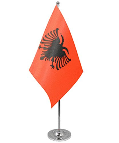 Albania Satin and Chrome Office Desk Table Flag