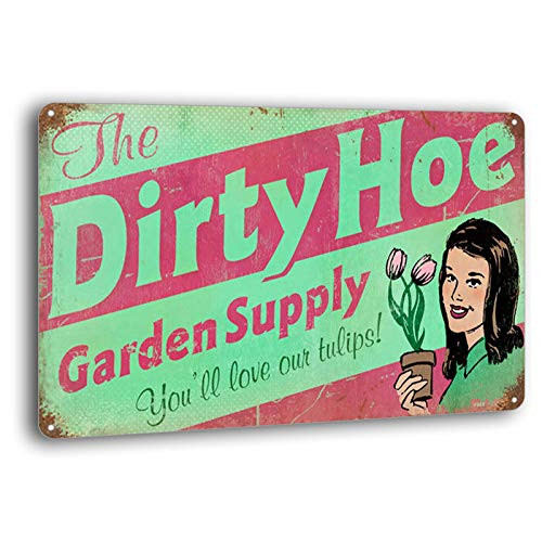 BAYABU Retro Dirty Hoe Garden Metal Tin Signs - Vintage Coffee Room Bar Club Wall Decor Sign 12 x 8 inches