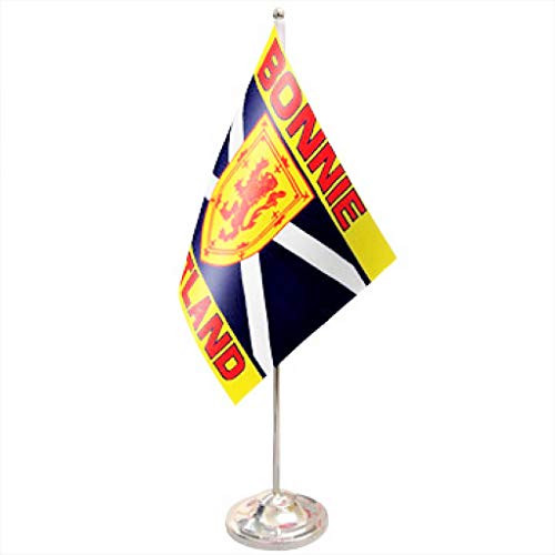 Scotland St Andrew's Saltire 'Bonnie Scotland' Satin and Chrome Office Desk Table Flag Scotland St Andrew's Saltire 'Bonnie Scotland' Satin and Chrome Office Desk Table Flag