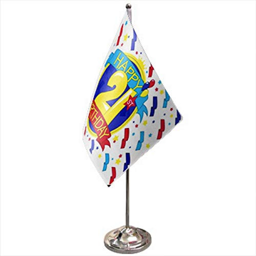Happy 21st Birthday Satin and Chrome Office Desk Table Flag
