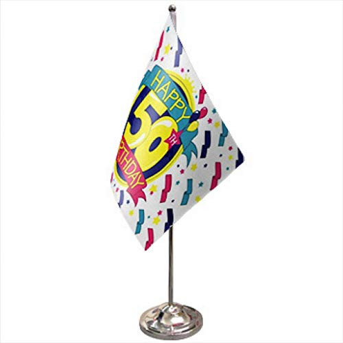 Happy 50th Birthday Satin and Chrome Office Desk Table Flag