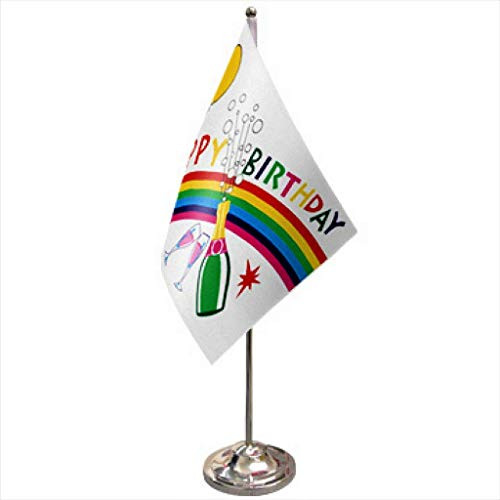 Happy Birthday Satin and Chrome Office Desk Table Flag