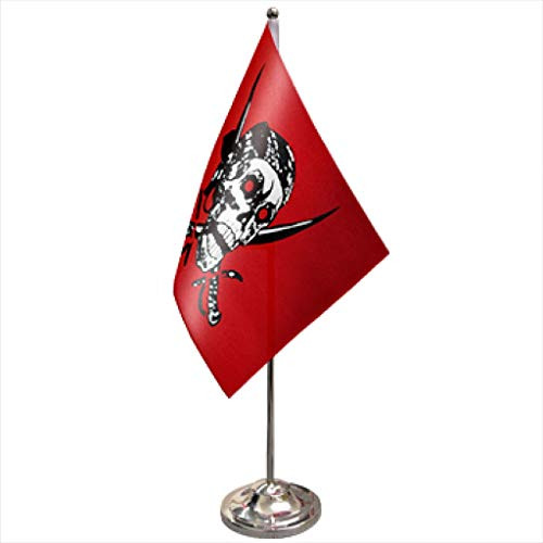 Pirate Skull and Sabres Red Satin and Chrome Office Desk Table Flag