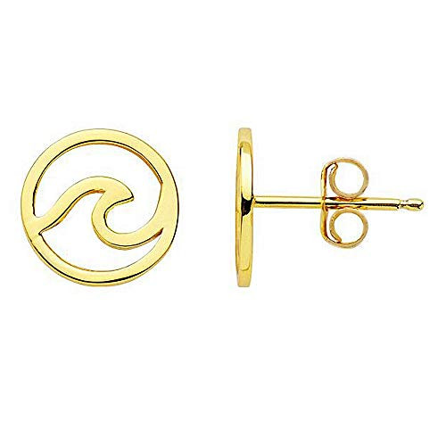 Minimalist Round Ocean Wave Tiny Stud Earrings for Women Girls Men Sterling Silver Simple Small Studs Tragus Post Hypoallergenic Holiday Sea Beach Jewelry Gifts for Surfer Lover -Gold-