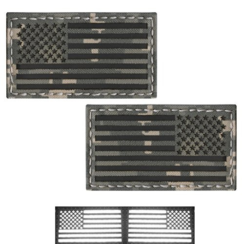 Bundle Set of 2 ACU Infrared IR USA American Flags Forward And Reversed 3.5x2 Laser Cut Morale Fastener Patches