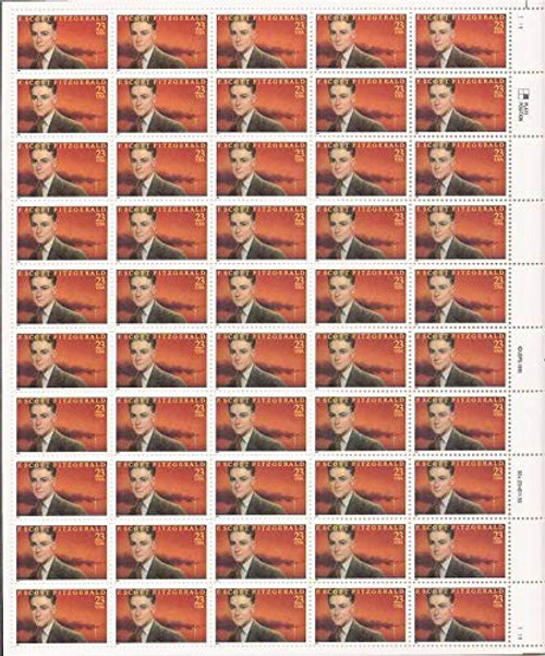 US Stamp 1996 23c F. Scott Fitzgerald 50 Stamp Sheet Scott 3104