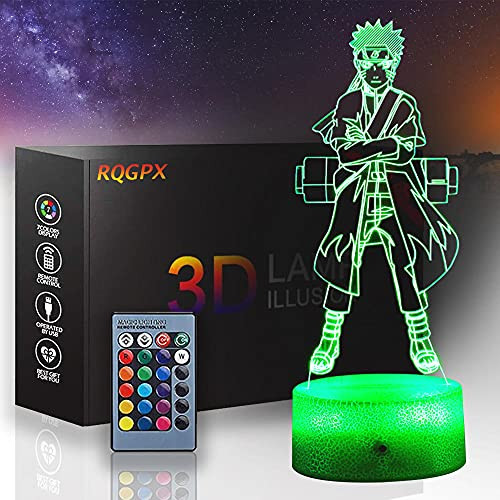 Naruto 3D Illusion lamp Dragon Anime Gaming Dog Uzumaki Naruto with Remote Control 16 Color Change Acrylic Sheet Crack Base Bedside Lamps