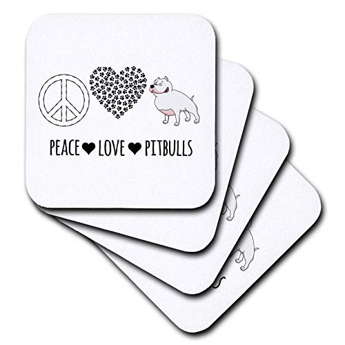 3dRose Peace Love Pitbulls with peace sign, paw heart, and pitbull clip. - Coasters -cst-337902-2-