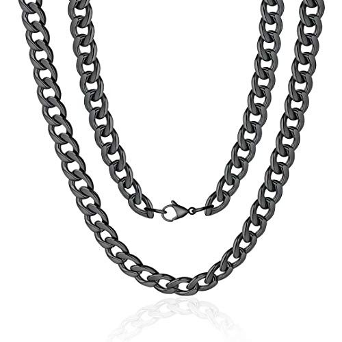 Cuban Link Chain for Men, 9mm 20 Inch Stainless Steel Black Cuban Link Chain Necklace for Men