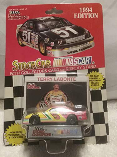 NASCAR 5 Terry Labonte Kellogg's Corn Flakes Racing Team Stock Car with Driver's Collectors Card and Display Stand. Racing Champions Red Background Black Series 51 Car