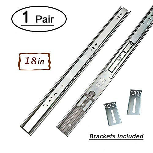 1 Pair 18 Inch Side/Rear Mount Soft Close Drawer Slides Full Extension 3 FOLD Drawer Glides - LONTAN 4502S3-18 Drawer Slides Bottom Mount Heavy Duty 100 LB Drawer Runners with Rear Mounting Brackets