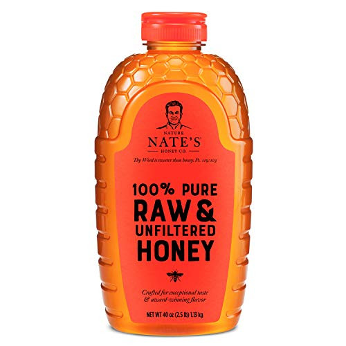 Nature Nate's 100 percent Pure, Raw  and  Unfiltered Honey, 40 oz. Squeeze Bottle; All-natural Sweetener, No Additives