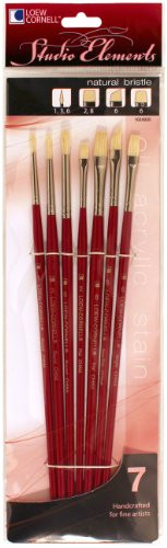 Loew-Cornell 1024935 Studio Elements Bristle Long Handle Round/Flat/Bright Small Brush Set