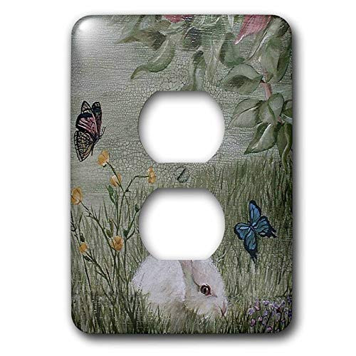 3dRose LLC lsp-44347-6 Bunny Rabbit in Grass with Butterflies Flying Nearby, 2 Plug Outlet Cover