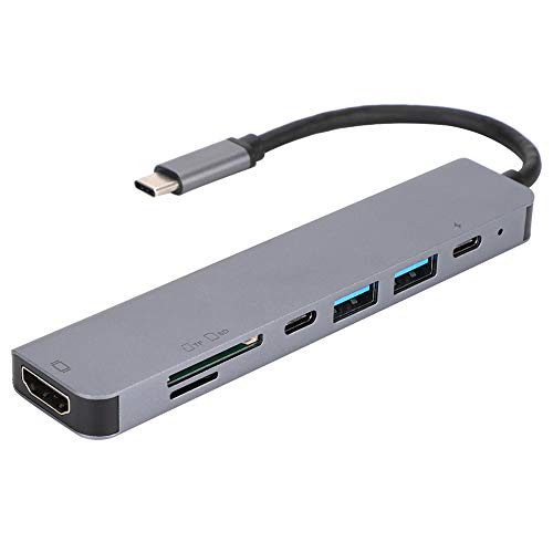 7 in 1 Aluminum Alloy Hub, Type-C HDMI  plus USB  plus PD Docking Station Adapter, 7 Ports Multifunctional Fast Charging Converter, Universal Hub Multiport Adapter