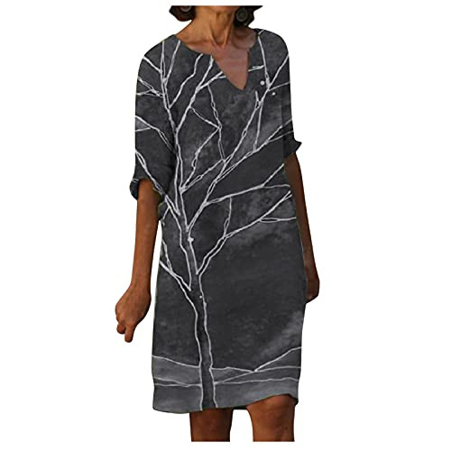 Aniywn Women's Summer Casual T Shirt Dresses Vintage Print Round Neck Loose Dress Half Sleeve Knee Length Dress Gray Aniywn Women's Summer Casual T Shirt Dresses Vintage Print Round Neck Loose Dress Half Sleeve Knee Length Dress Gray