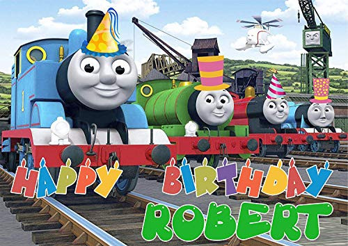 Cakecery Thomas The Train Tank Engine Edible Cake Image Topper Personalized Birthday Cake Banner 1/4 Sheet