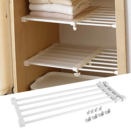 Closet Tension Shelf,Extendable Adjustable Storage Rack Shelf Organizer Cupboard Wardrobe Closet Divider Partition Shelf Tension Shelf for Kitchen Bathroom Bedroom Garage, 28.8-50.4inch