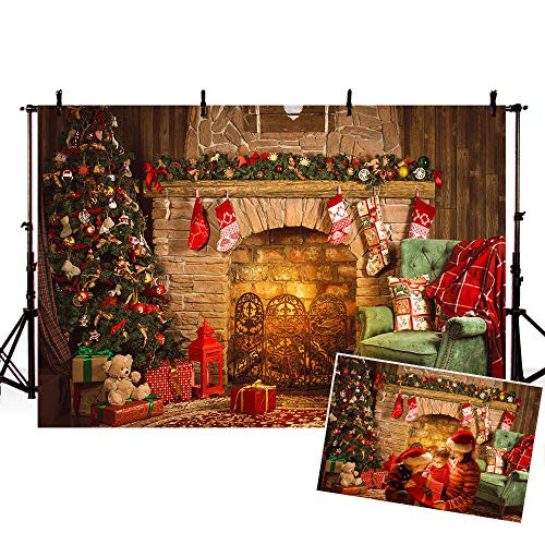 COMOPHOTO Christmas Fireplace Photography Background 8x6ft Vinyl Stove Sock Gift Vintage Xmas Party Decoration Backdrops Photo Studio Prop