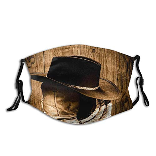 COVASA Face Cover Western Wild West Themed Cowboy Hat and Old Ranching Rope On Wooden Display Rodeo Cowboy Style Balaclava Unisex Reusable Windproof Anti-Dust Mouth Bandanas COVASA Face Cover Western Wild West Themed Cowboy Hat and Old Ranching Rope On Wooden Display Rodeo Cowboy Style Balaclava Unisex Reusable Windproof Anti-Dust Mouth Bandanas