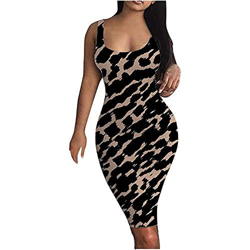 Women Print Sexy Bodycon Midi Dress Scoop-neck Sleeveless Basic Club Dress For Women Sexy Clubwear