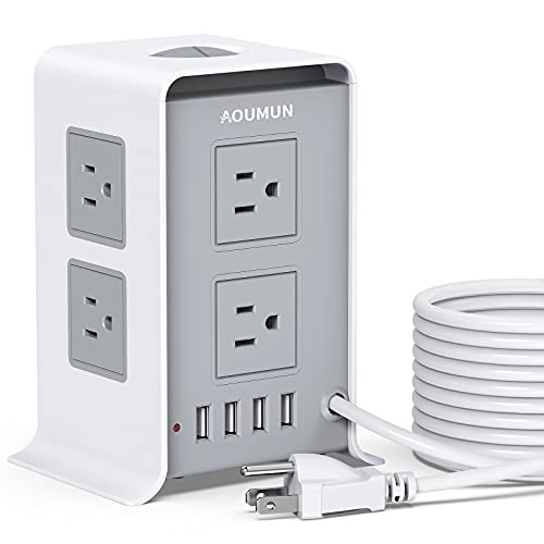 Surge Protector Power Strip Tower, 10FT/3M Extension Cords, 8 AC Outlets  and  4 USB Ports, Overload Protection, Short Circuit Protection, Surge Protector with USB Ports for Home, Office, School.