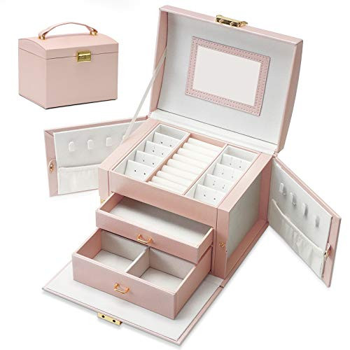 Jewelry Box Jewelry Organizer Box Display Storage Case Holder with Two Layers Lock Mirror Women Girls Leather Jewelry Box for Earrings Rings Necklaces Bracelets Earrings Gift -Pink- Jewelry Box Jewelry Organizer Box Display Storage Case Holder with Two Layers Lock Mirror Women Girls Leather Jewelry Box for Earrings Rings Necklaces Bracelets Earrings Gift -Pink-