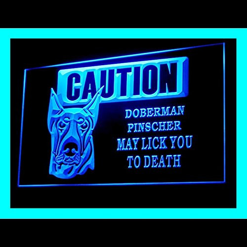 210167 Caution Doberman Pinscher Lick Muscular Display LED Light Neon Sign