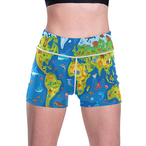 Yoga Shorts for Women,Animal World Funny Cartoon Characters Unique Women's Athletic Shorts Yoga Workout Running Short