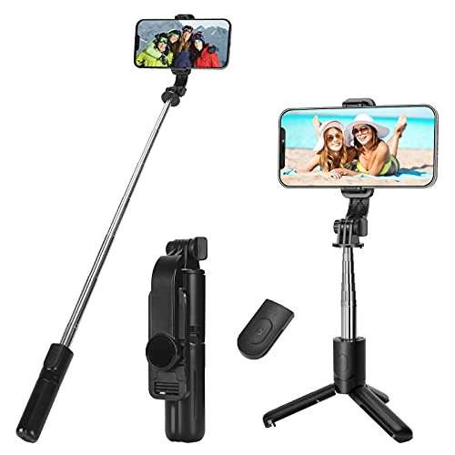 Selfie Stick, PomisGam Selfie Stick Tripod with Wireless Remote and Tripod Stand Selfie Stick,Compatible with iPhone 12 11 pro Xs Max Xr X 8 7 6 Plus, Android Phone,Compact  and  Lightweight