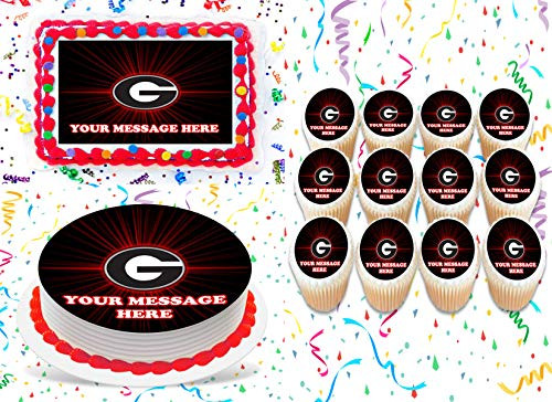 Georgia Bulldogs Cake Topper Edible Image Personalized Cupcakes Frosting Sugar Sheet -8" X 11" Cake Topper-