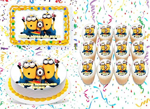 Minions Cake Topper Edible Image Personalized Cupcakes Frosting Sugar Sheet -8" Round Cake Topper-