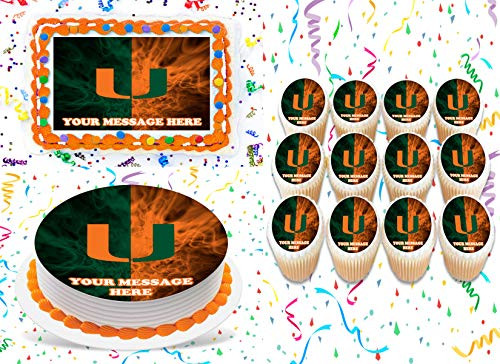 Miami Hurricanes Cake Topper Edible Image Personalized Cupcakes Frosting Sugar Sheet -8" X 11" Cake Topper-