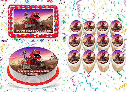 Dinotrux Cake Topper Edible Image Personalized Cupcakes Frosting Sugar Sheet -8" Round Cake Topper-