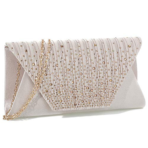 wedding clutch for women Evening Envelope Handbag Party Bridal Clutch Purse Shoulder Cross Body Bag-Apricot-