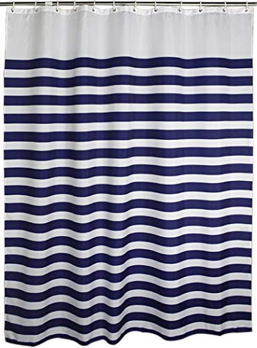 Extra Wide Long Shower Curtain for Bathroom Water Repellent Fabric Mildew Resistant Washable Cloth (Hotel Quality, Eco Friendly, Heavy Weight Hem) with White Plastic Hooks (96" x 78", Stripe)