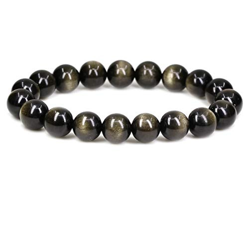 Keleny Natural Gemstones AA Grade Golden Obsidian 10mm Round Beads Crystal Stretch Bracelets 7 Inch