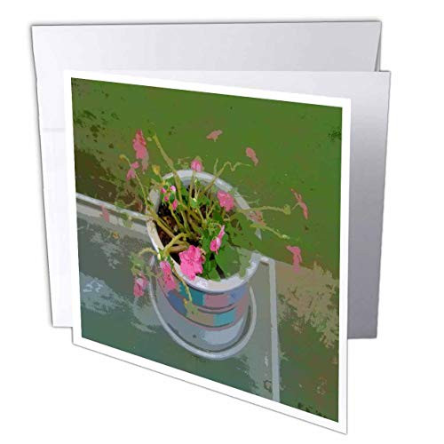 3dRose Lens Art by Florene - Modern Impressionism - Image of Abstract Pot of Pink Flowers On Table - 12 Greeting Cards with envelopes -gc-303029-2-