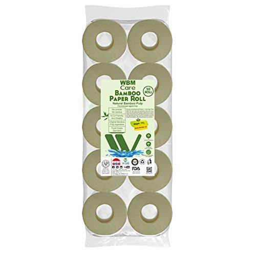 WBM Care W8103-B4-P30 Soft Bamboo Toilet Paper, Strong  and  Flexible 3-Ply, Chemical Sensitive Skin, Tree Free, All-Natural  and  Healthy Bath Tissue, 250 Sheets/Roll | 30 Rolls, Count