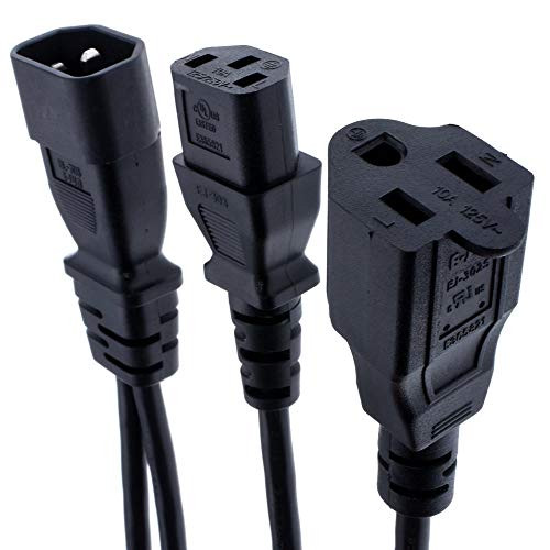 Power Y Type Splitter Adapter Cable Single IEC 320 C14 Male to C13  plus Nema 5-15R Female Short Cord for Computer Host Display