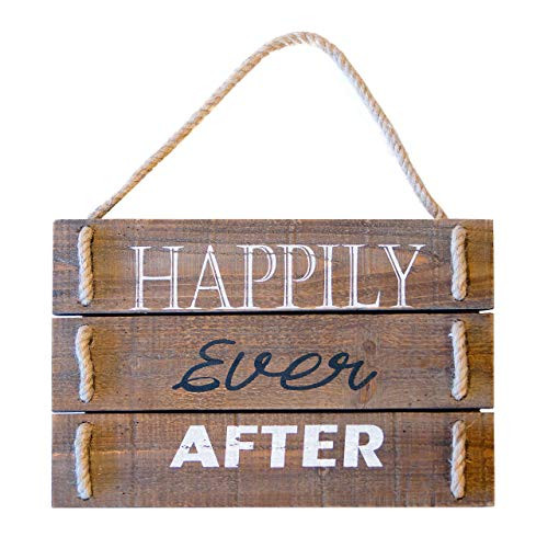VIP Home & Garden Wood Slat Sign with "Happily Ever After" Message, Rope Hanger - Country Wedding