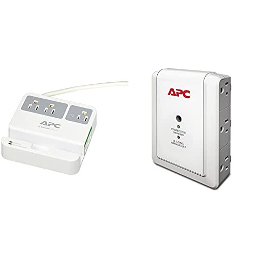 APC 3-Outlet Surge Protector 1080 Joule with 3 USB Charging Ports, SurgeArrest Essential -P3U3-  and  Wall Outlet Multi Plug Extender, P6W, -6- AC Multi Plug Outlet, 1080 Joule Surge Protector White