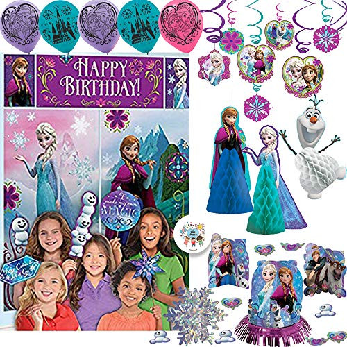 Frozen Birthday Party Decorations Pack With Table Decorating Kit, Wall Scene Setter and Photo Props, Balloons. Swirl and Honeycomb Decorations, Snowflake Garland, Exclusive Pin By Another Dream!