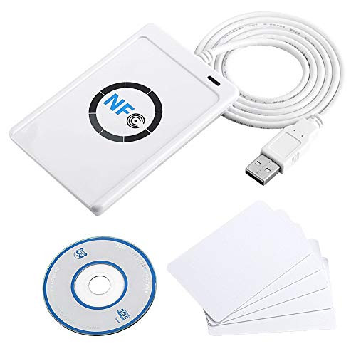 ACR122U RFID/NFC Contactless Reader plusWriter Dual, PC/SC-Compliant, 50 mm Reading Distance, Supports ISO 14443 Type A and B, Mifare, Felica, All 4 Types of NFC -ISO/IEC 18092- Tags, with 5 Bonus IC Cards