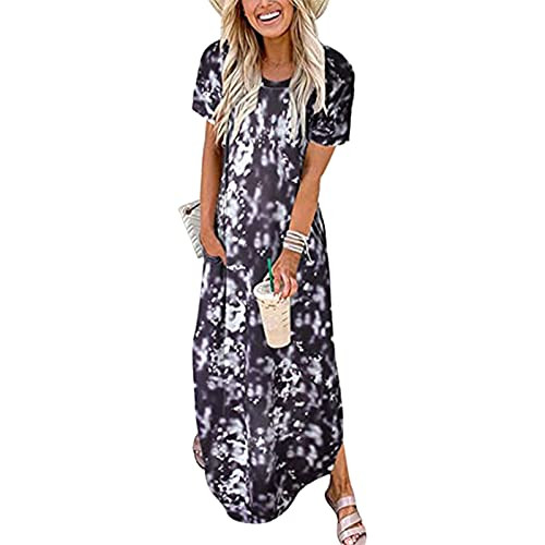 GCETTIC Women's Maxi Dress Casual Summer Tie-Dye Long Maxi Dress Short Sleeve Party Beach Sundress Black GCETTIC Women's Maxi Dress Casual Summer Tie-Dye Long Maxi Dress Short Sleeve Party Beach Sundress Black