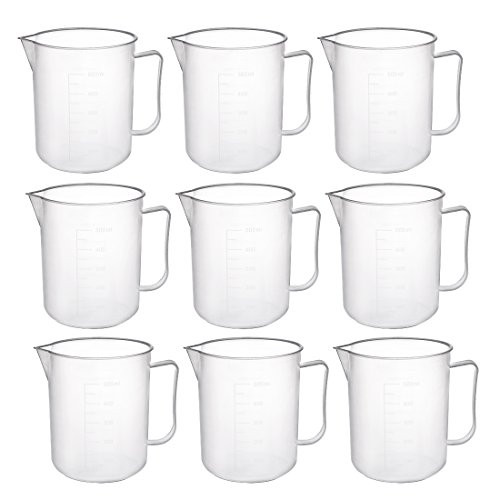 uxcell Measuring Cup 500ml PP Plastic Graduated Beaker Transparent with Handle for Lab Kitchen Liquids 9pcs