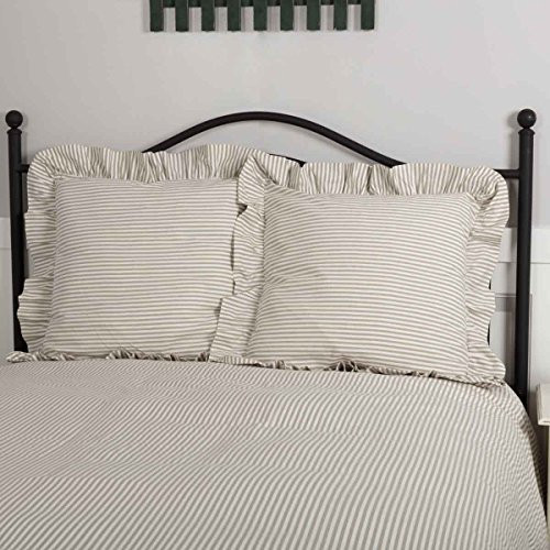 Piper Classics Farmhouse Ticking Stripe Euro Sham, Taupe, 26" x 26", Ruffled Beige Stripe Pillow Cover Piper Classics Farmhouse Ticking Stripe Euro Sham, Taupe, 26" x 26", Ruffled Beige Stripe Pillow Cover