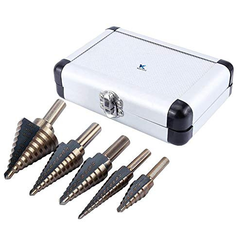 5PCS Titanium Step Drill Bit Sets with Automatic Center Punch, Carbide Drill Bits High Speed Steel Drill Bits Set for Sheet Metal with Aluminum Case, Multiple Hole Stepped Up Bits for DIY Lovers